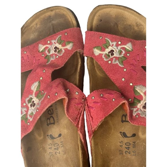 Birkenstock Pink Suede Floral Betula Sandals Size 6 Ladies Cork Has Cracks - Picture 12 of 12